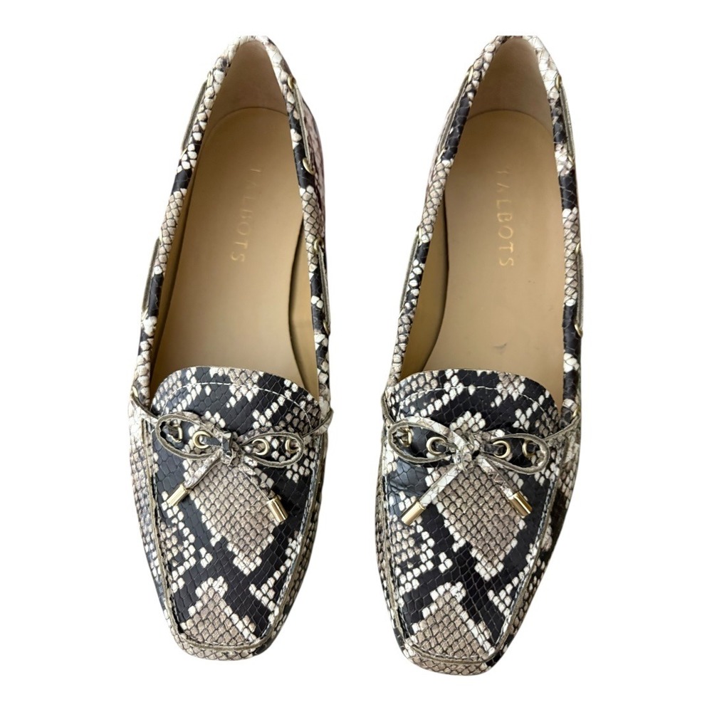 Talbots sz 8 Becca Snakeprint Leather Loafers Flats with Bow Excellent ! - Picture 1 of 11